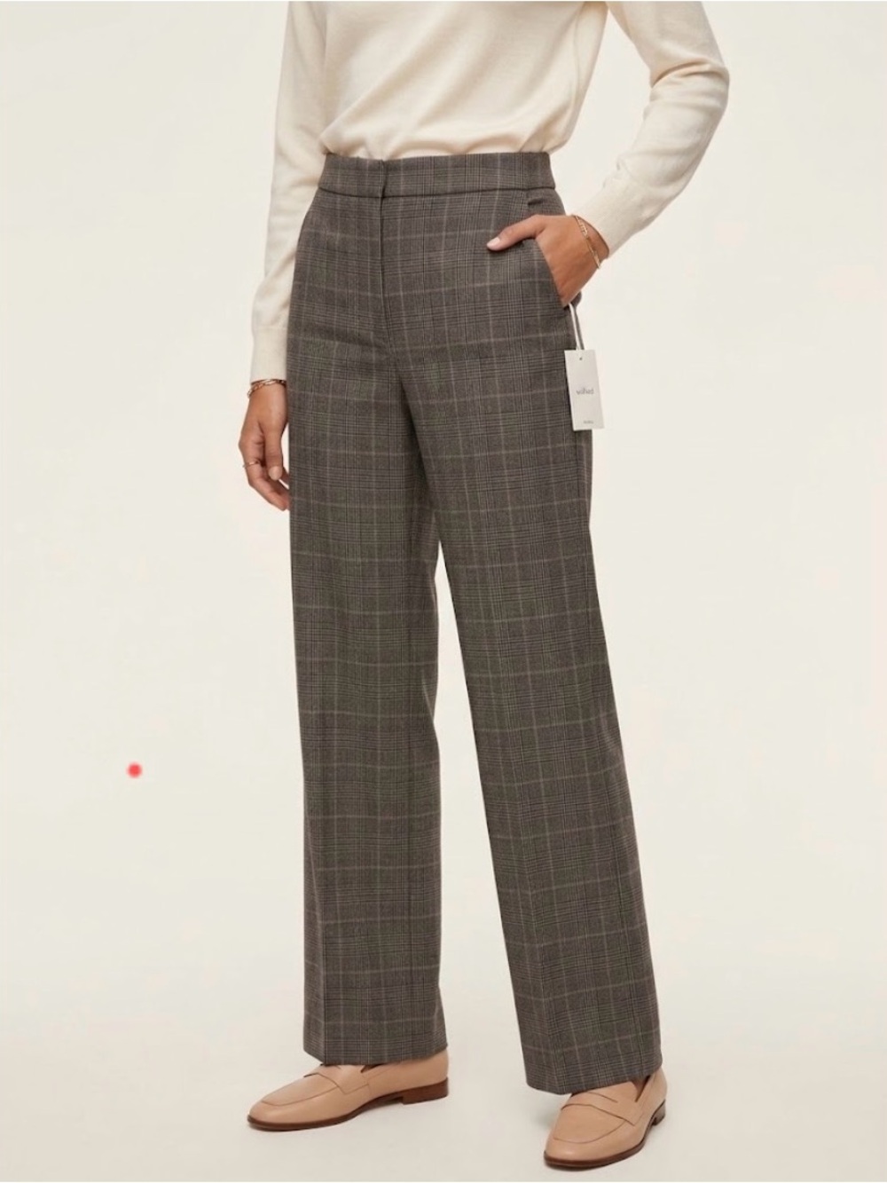 BNWT Aritzia Wilfred Gray Plaid Wide-Leg Trousers